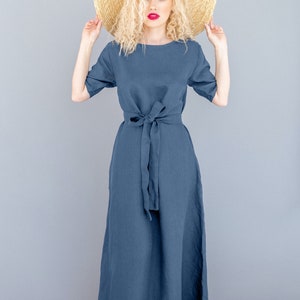 Maxi dress long linen dress plus size dress elizabeth dark blue