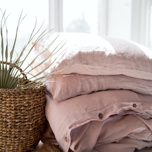 Duvet Cover Set Linen Bedding Set Linen Duvet Cover Washed Linen Blanket Cover Linen Pillowcases Set Pink Bedding Linen