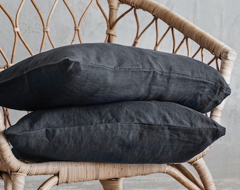 Set of 2 Linen Pillowcases from 100% Organic Linen, Stonewashed, Dark Gray, Mothers Day Gift