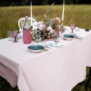 Natural linen tablecloth basic tablecloth wedding decor pink