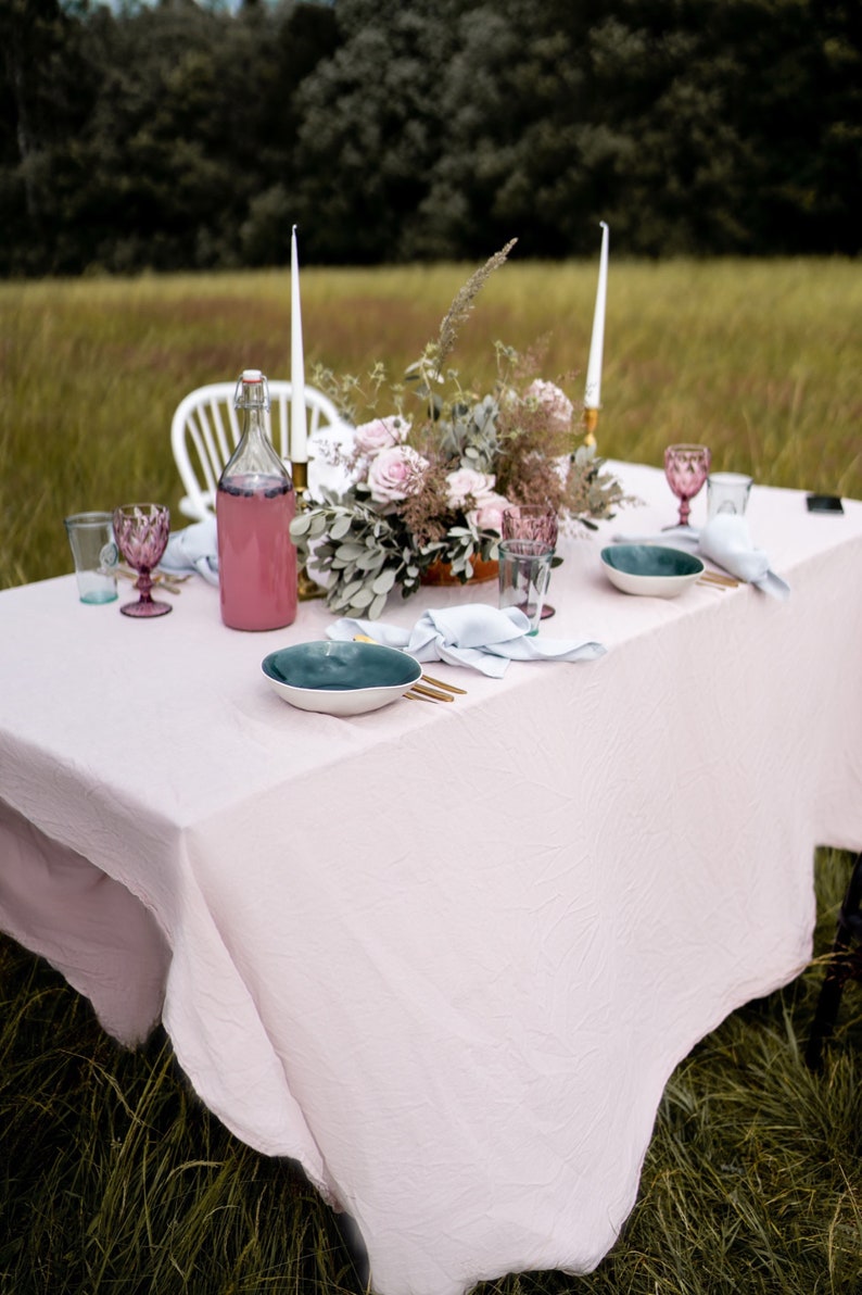 Natural linen tablecloth basic tablecloth wedding decor pink