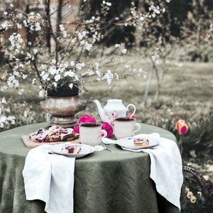 V organic linen tablecloth round tablecloth linen tablecloth basic tablecloth green