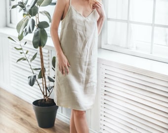 Natural Linen Nightdress, Plus Size, Linen Sleeping Dress, Organic Nightdress, Stonewashed Linen, Adjustable Straps, Mothers Day Gift