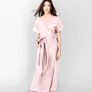 Linen dress wrap dress plus size dress long dress evelyn pink