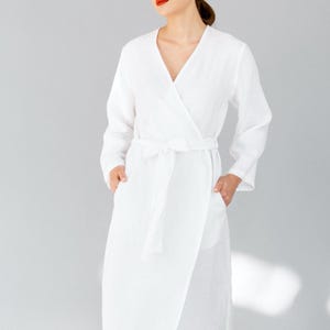 Linen Robe, Long Linen Bathrobe, Custom Length Robe, Plus Size Robes, Robe with Pockets, Washed Linen Robe