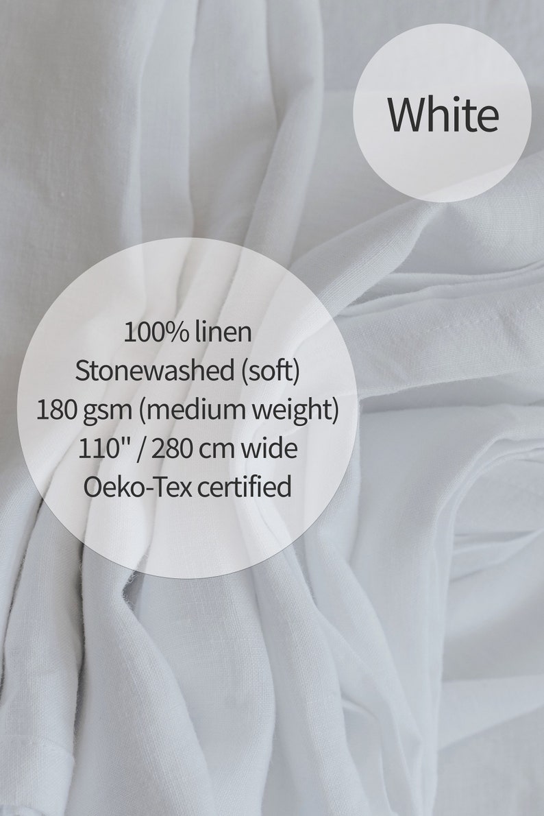 Linen fabric stonewashed organic text pure white