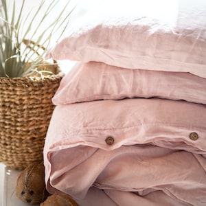 Linen duvet cover set comforter cover pillowcases basic duvet cover set basic pillowcases pink