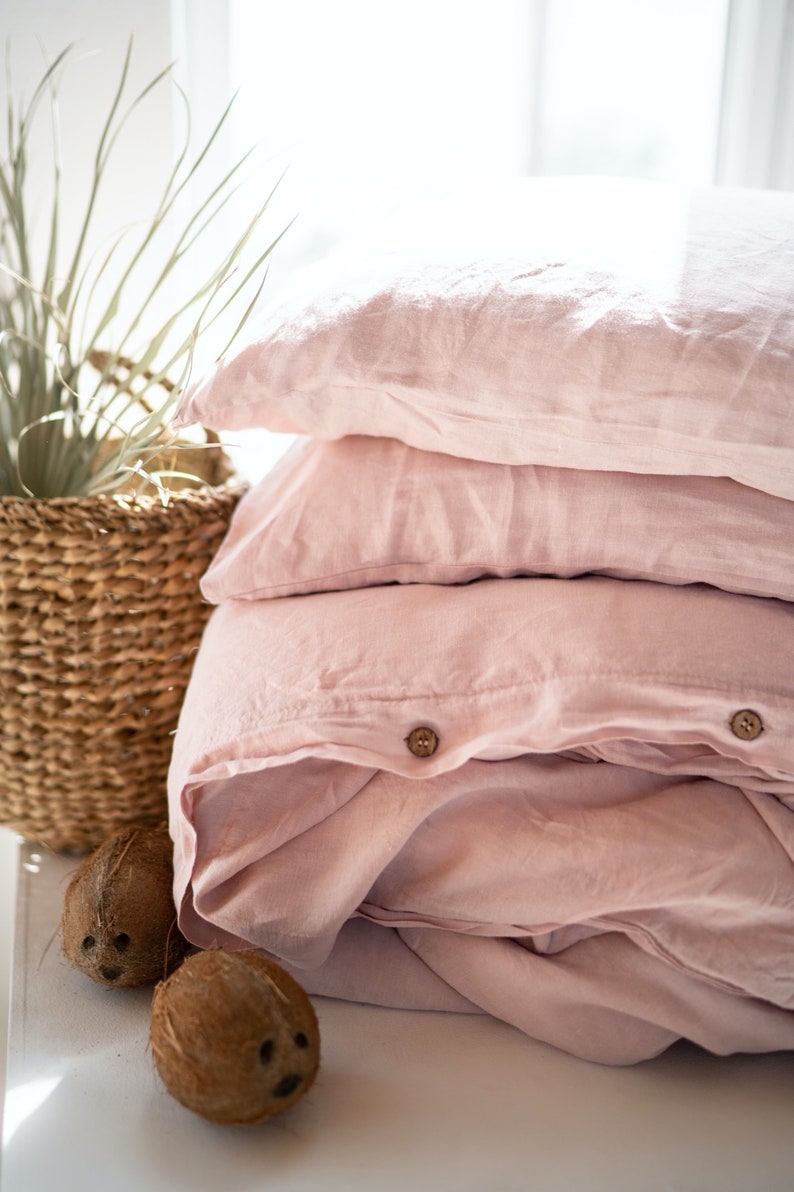 Linen duvet cover set comforter cover pillowcases basic duvet cover set basic pillowcases pink