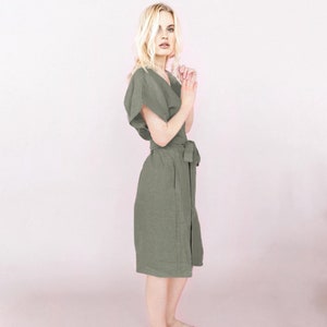 Dress nora linen wrap dress kimono dress green