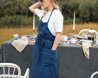 Long Linen Apron, with Pockets, Adjustable Ties, Organic Apron, Stonewashed Apron, Plus Sizes Available, Easter Gift