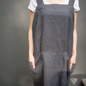 Japanese Style Linen Apron, Flax Apron, Organic Linen Apron, Apron with Pockets, Linen Pinafore, Linen Apron