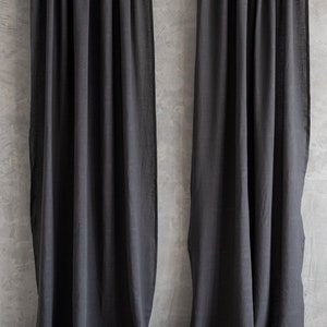 Natural linen curtain dark grey