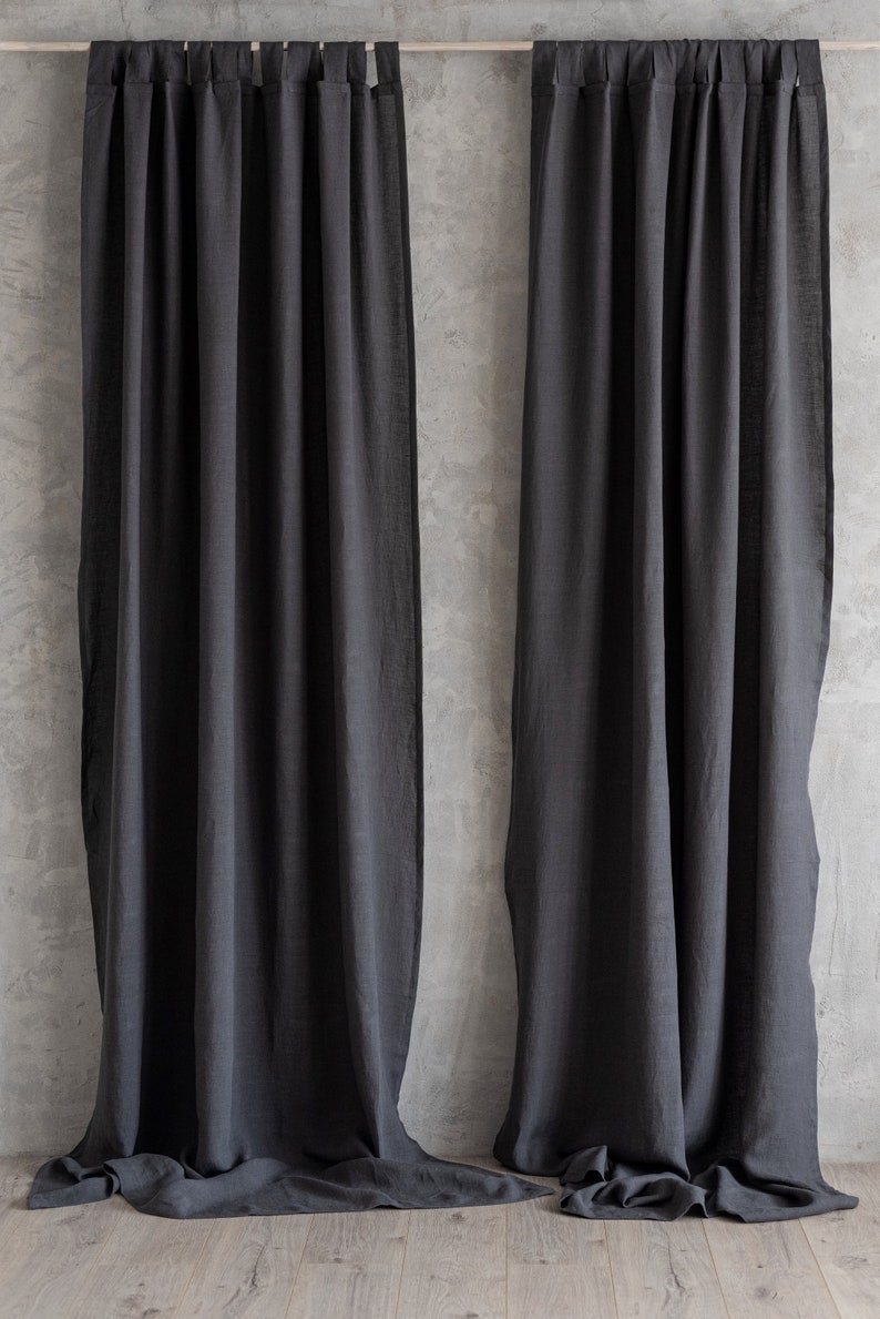 Natural linen curtain dark grey