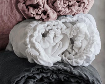 Linen Fitted Sheet, Custom Fitted Sheet, European Flax Bedding, Washed Linen Bedding, Linen Bed Sheet