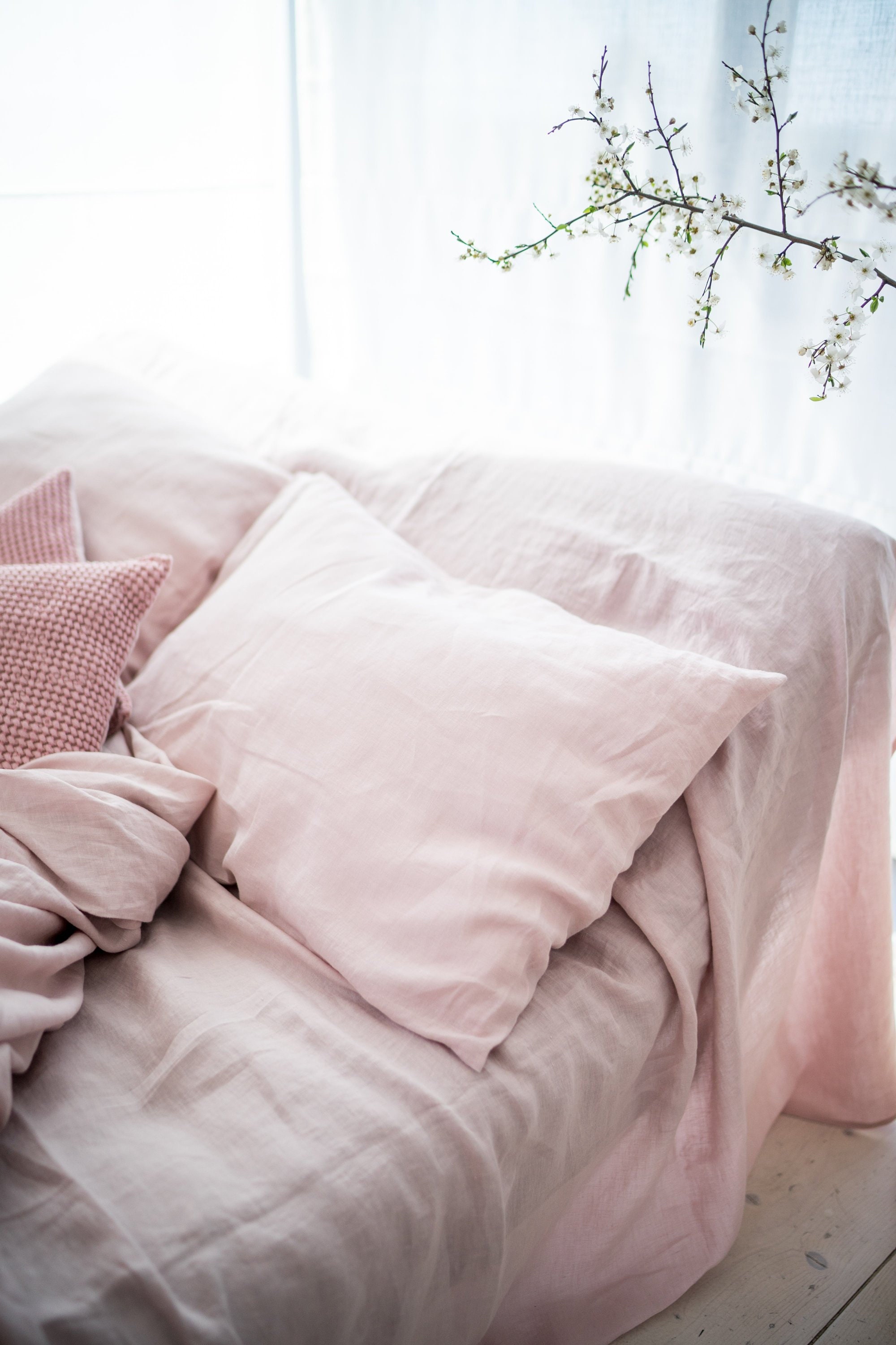 Linen Sheet Set Fitted Sheet 4 Pcs Set 2 Pillowcases Flat Sheet