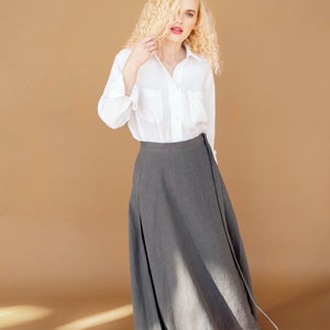 Linen wrap skirt maxi wrap skirt a line skirt laurel dark grey