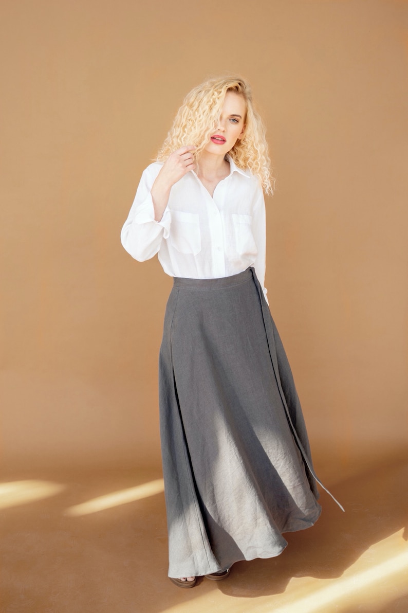 Linen wrap skirt maxi wrap skirt a line skirt laurel dark grey