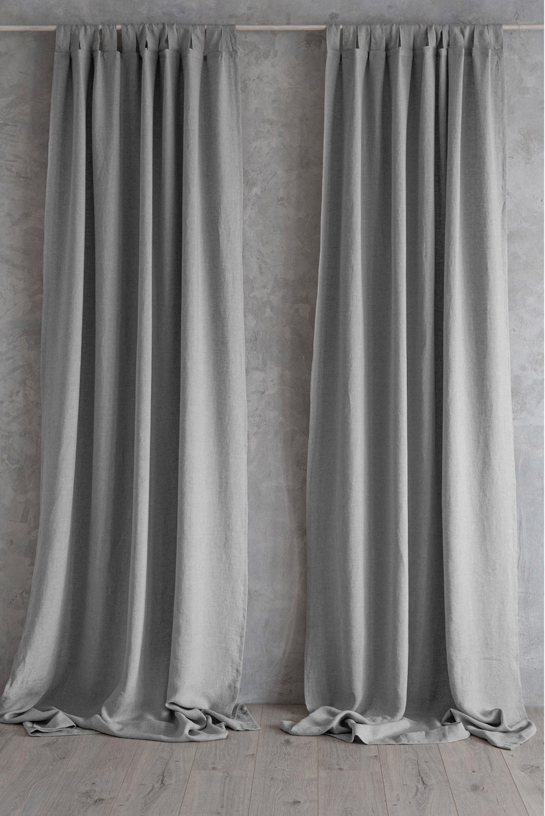 Natural linen curtain light grey
