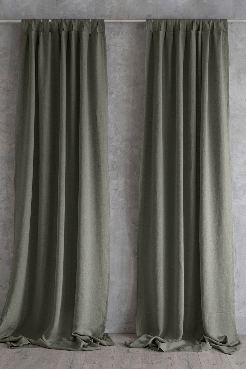 Organic stonewashed linen curtain green