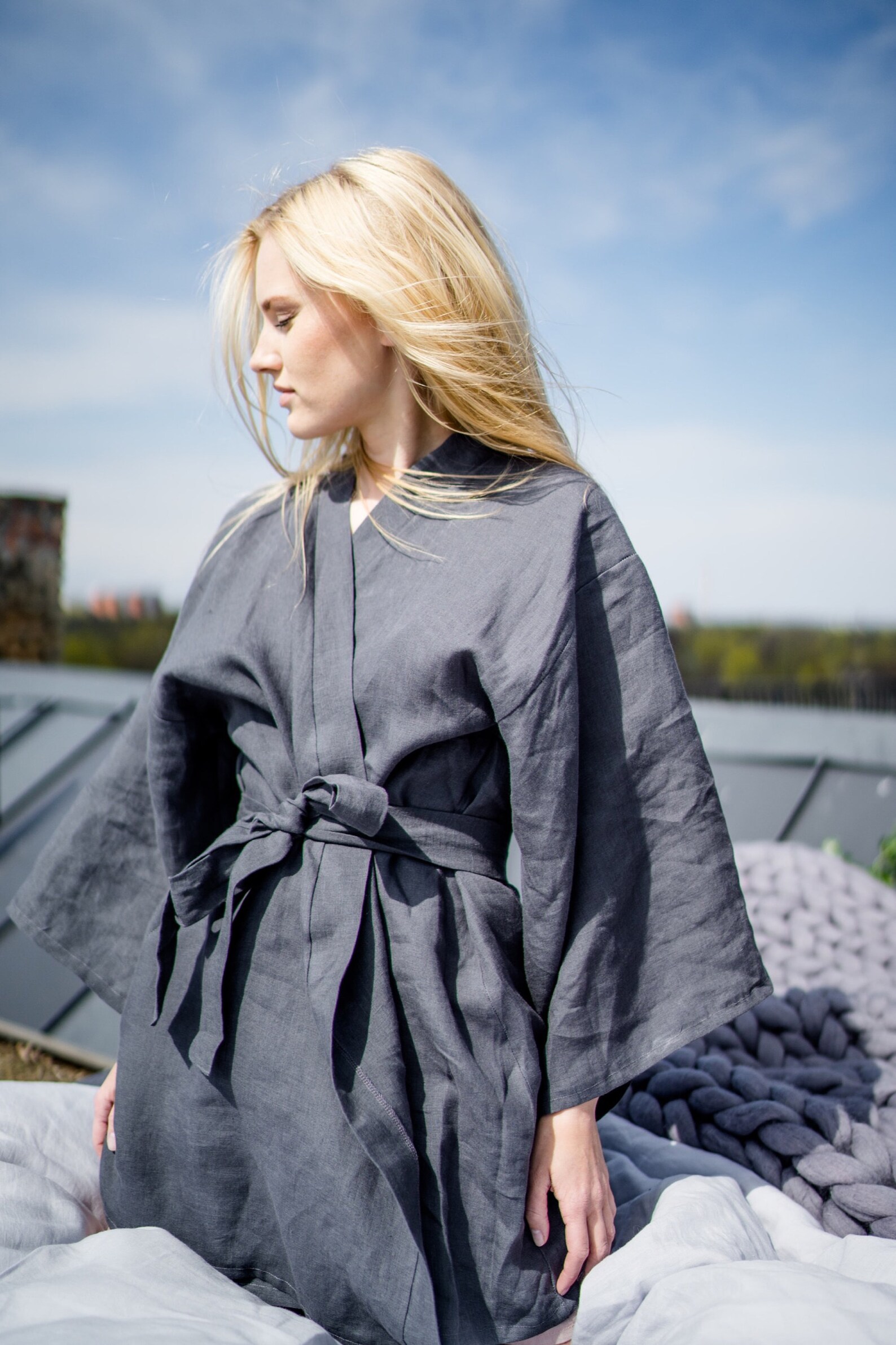 Linen Bathrobe Linen Dressing Gown Kimono Robe Linen Etsy