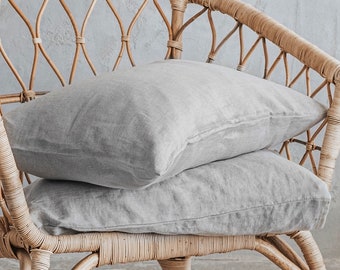 Pillowcases Set of 2 - 100% Linen Pillowcases from Organic Linen, Light Gray, Mothers Day Gift