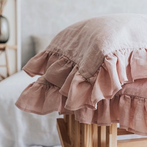Linen Ruffle Pillowcases Set of 2 from 100% Organic Stonewashed Linen, Housewarming Gift