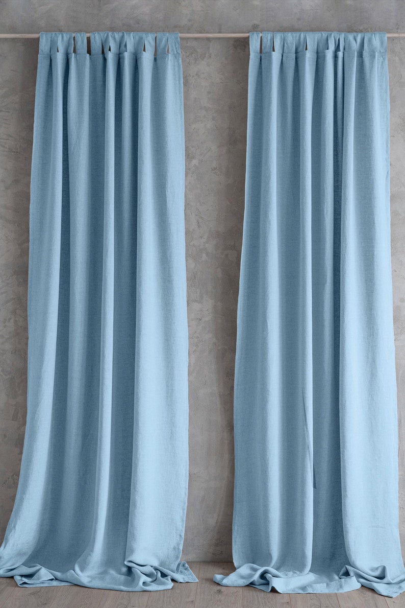 Organic stonewashed linen curtain light blue