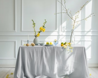 Custom-Made Linen Tablecloth for Large Tables, 100% Soft Stonewashed Linen, Easter Tablecloth