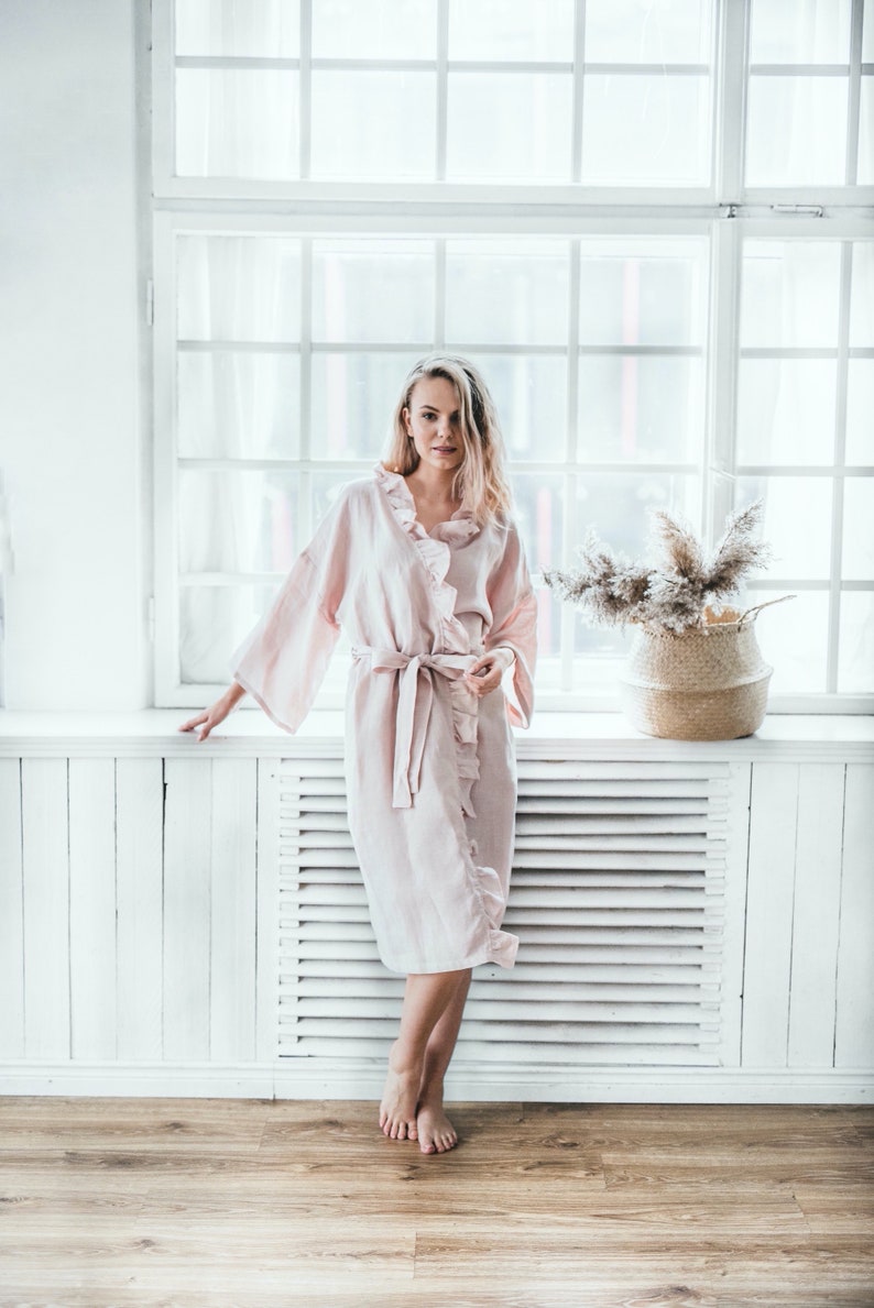 Birthday Gift Bathrobe Robe with Pockets Organic Bathrobe Linen Bathrobe Linen Kimono Linen Robe Kimono with Pockets