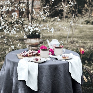 V organic linen tablecloth round tablecloth linen tablecloth basic tablecloth dark grey