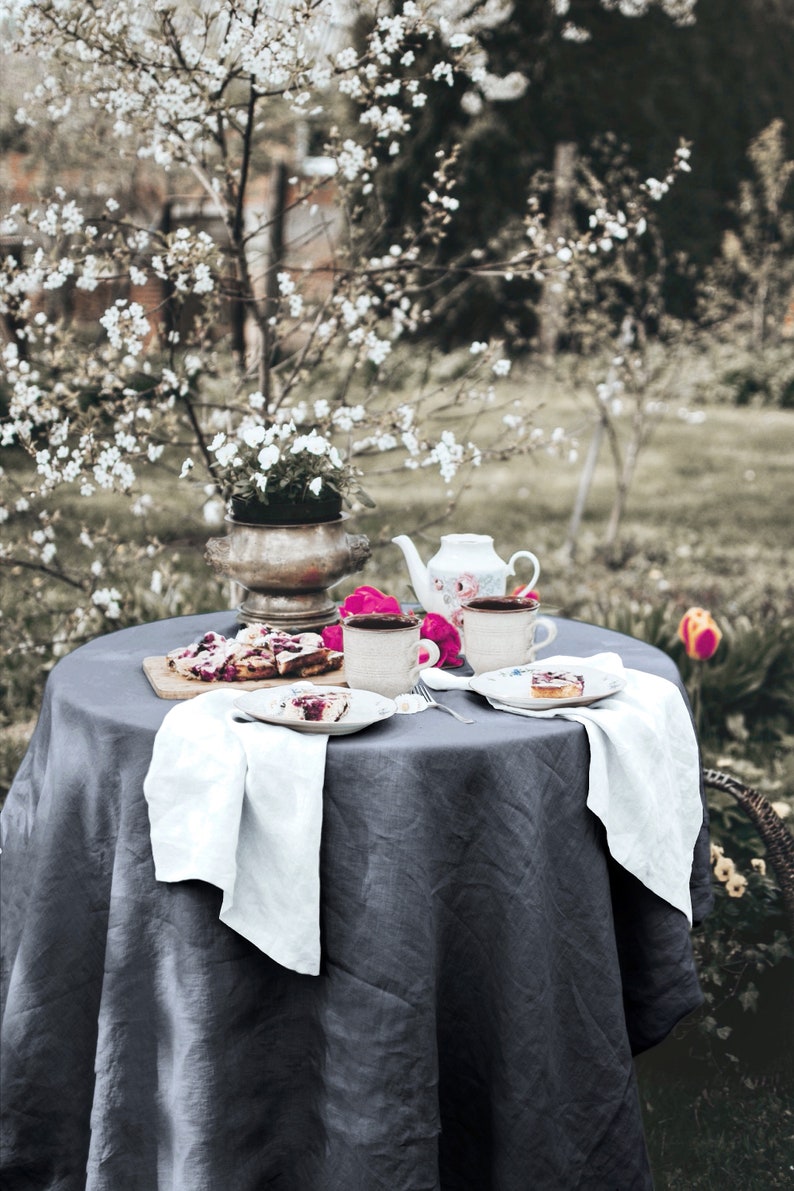 V organic linen tablecloth round tablecloth linen tablecloth basic tablecloth dark grey