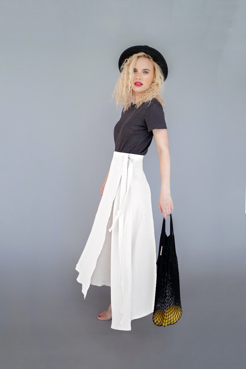 Long linen skirt linen maxi skirt wrap skirt laurel pure white