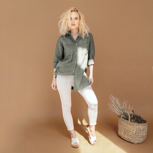 Plus size shirt linen button shirt long sleeve shirt adrienne green