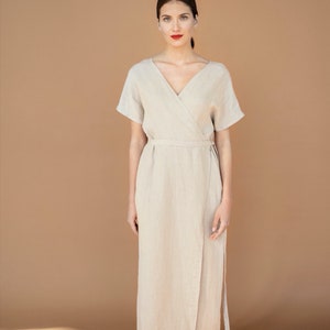 Linen wrap dress kimono dress long linen dress maxi dress evelyn natural