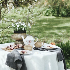 Stonewashed linen tablecloth round tablecloth basic tablecloth pure white