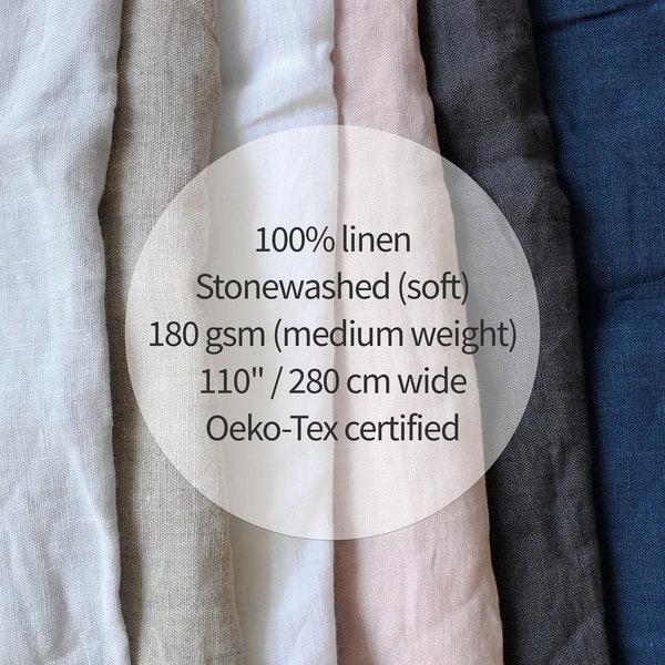 Extra Wide Linen Fabric, Stonewashed Linen, 110 Inches (280 cm) Wide, 100% Linen Fabric for Clothing and Bedding, Mothers Day Gift