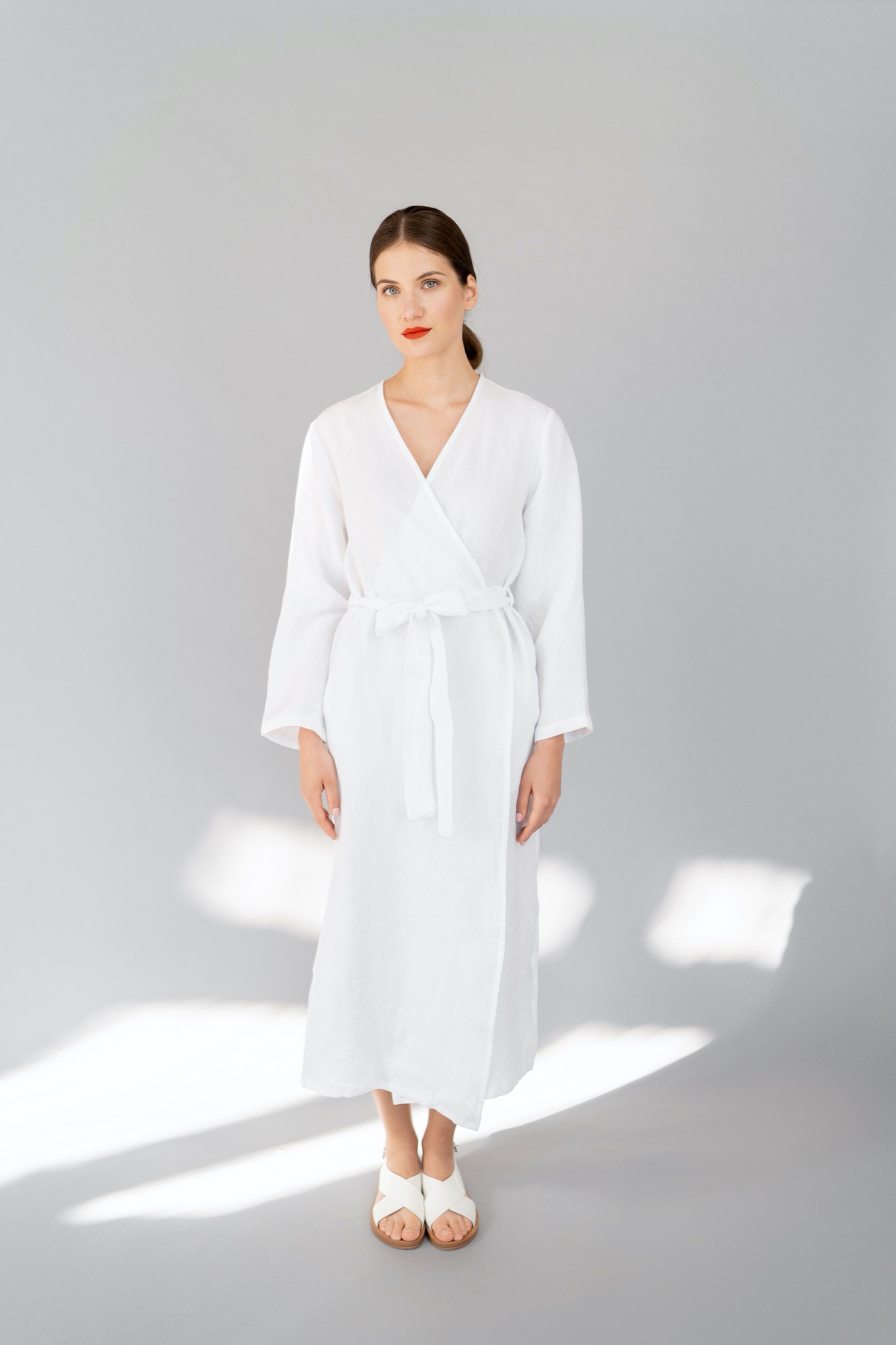 Long Linen Robe from Stonewashed Organic Linen with Pockets Etsy