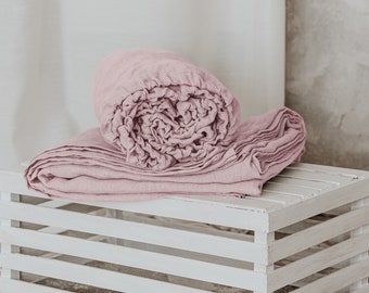 Juego de sábanas de lino de sábana plana y sábana ajustable de lino 100% orgánico, rosa - rosa rubor, regalo del Día de la Madre
