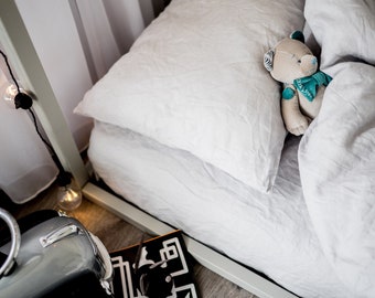 Funda de almohada infantil de lino lavado a la piedra: ropa de cama orgánica hipoalergénica