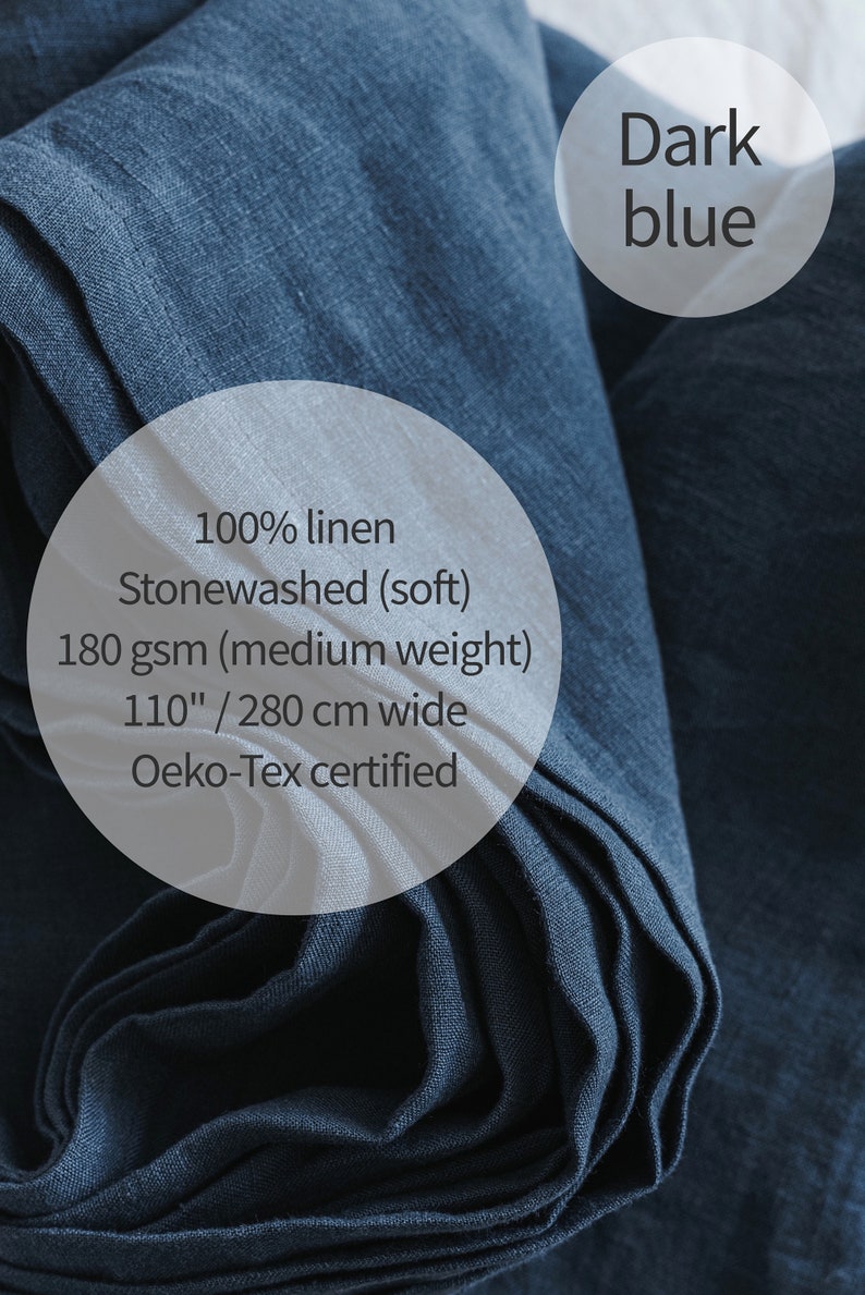 Linen fabric stonewashed organic text dark blue