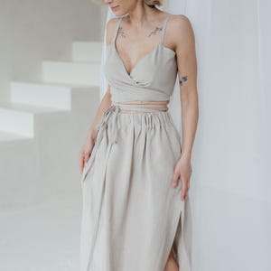 Long Linen Skirt with Pockets Straight Maxi Skirt with Side Splits Casual Sustainable Fashion Plu Size Skirt