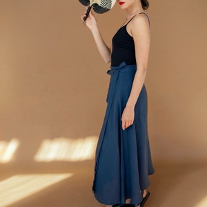 Long linen skirt linen maxi skirt wrap skirt laurel dark blue