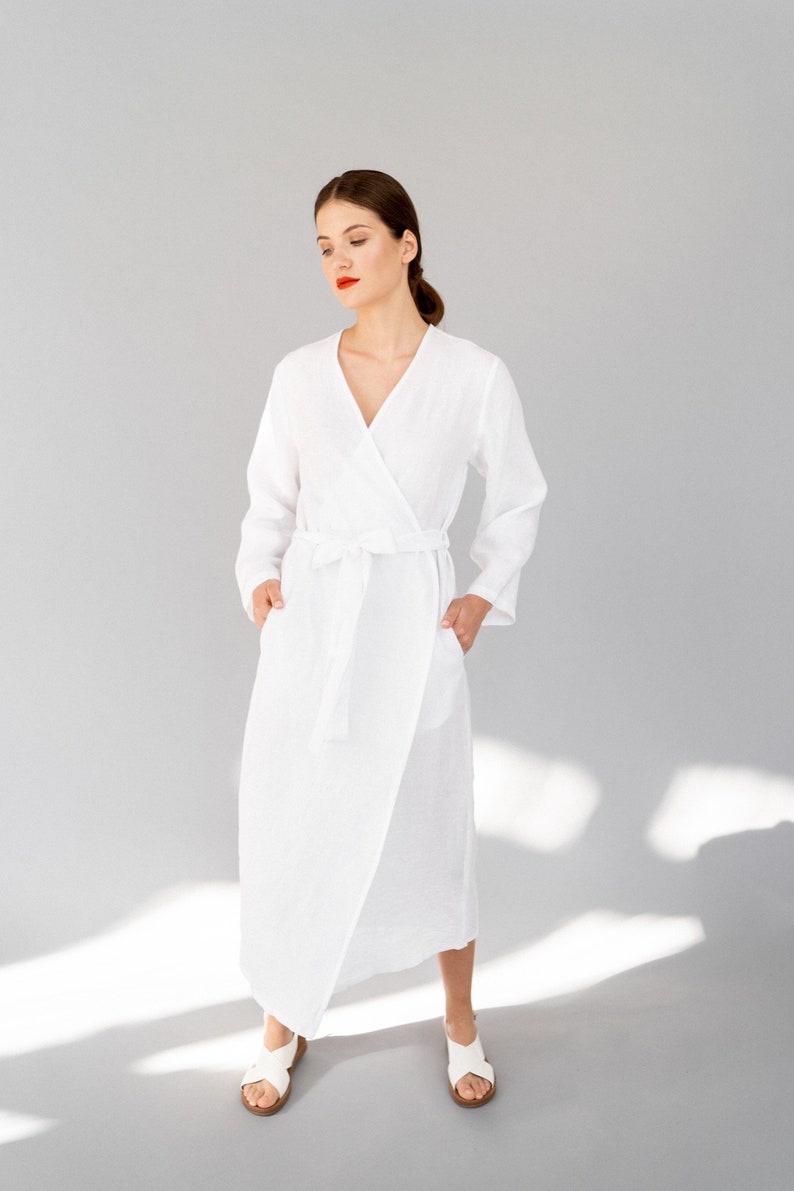 Linen Robe Linen Bathrobe. Linen Robe with Pockets Long Linen Robe Full Length Linen Dressing Gown