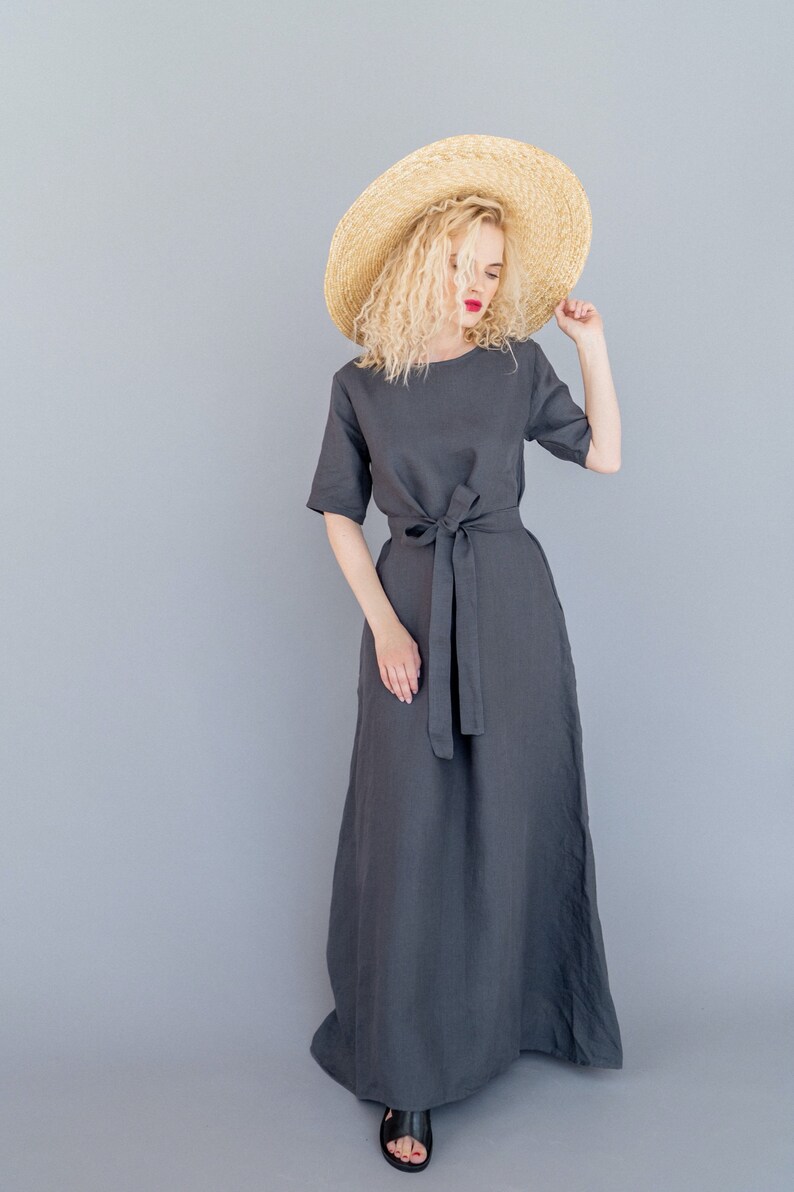 Long Linen Dress Linen Dress Linen Summer Dress Summer Dress Vacation Dress Dress with Pockets Plus Size Dress Linen Maxi Dress