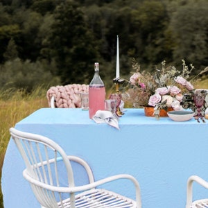 Organic linen basic tablecloth large tablecloths eco friendly basic napkins light blue