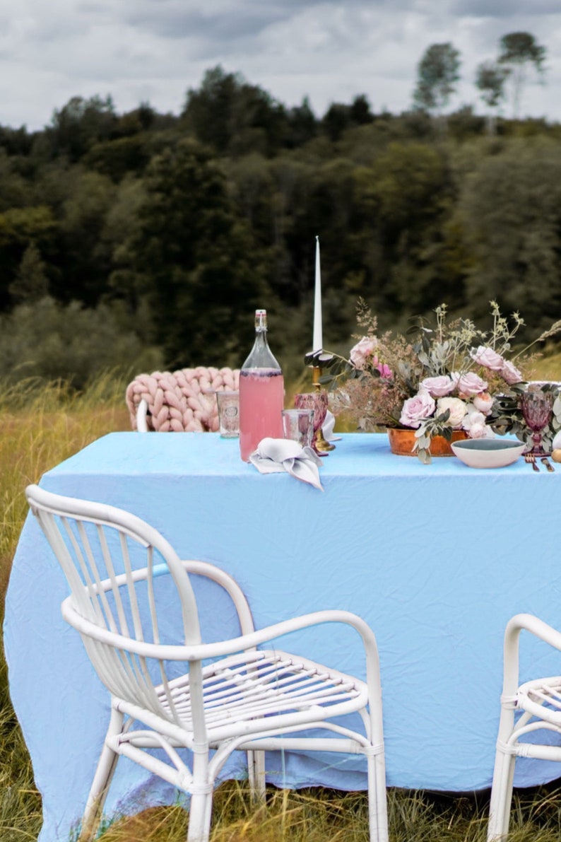 Organic linen basic tablecloth large tablecloths eco friendly basic napkins light blue