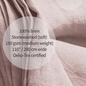 Linen fabric stonewashed organic text pink