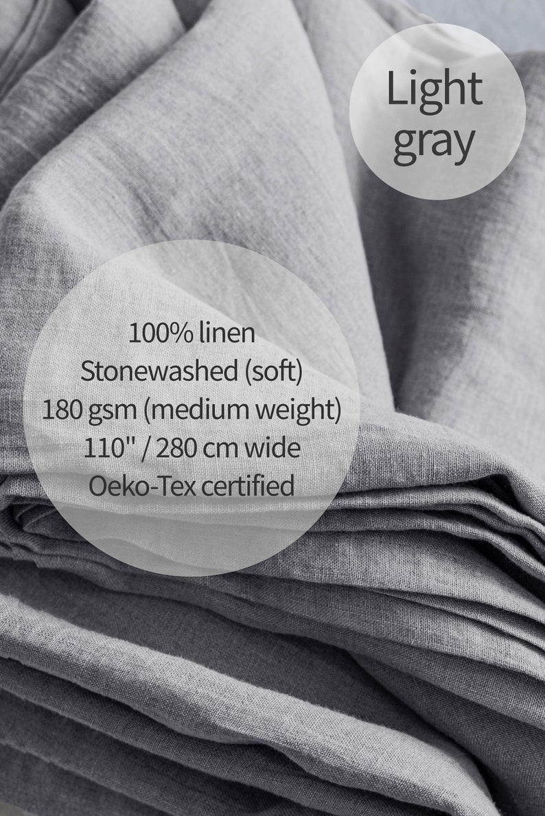 Linen fabric stonewashed organic text light grey