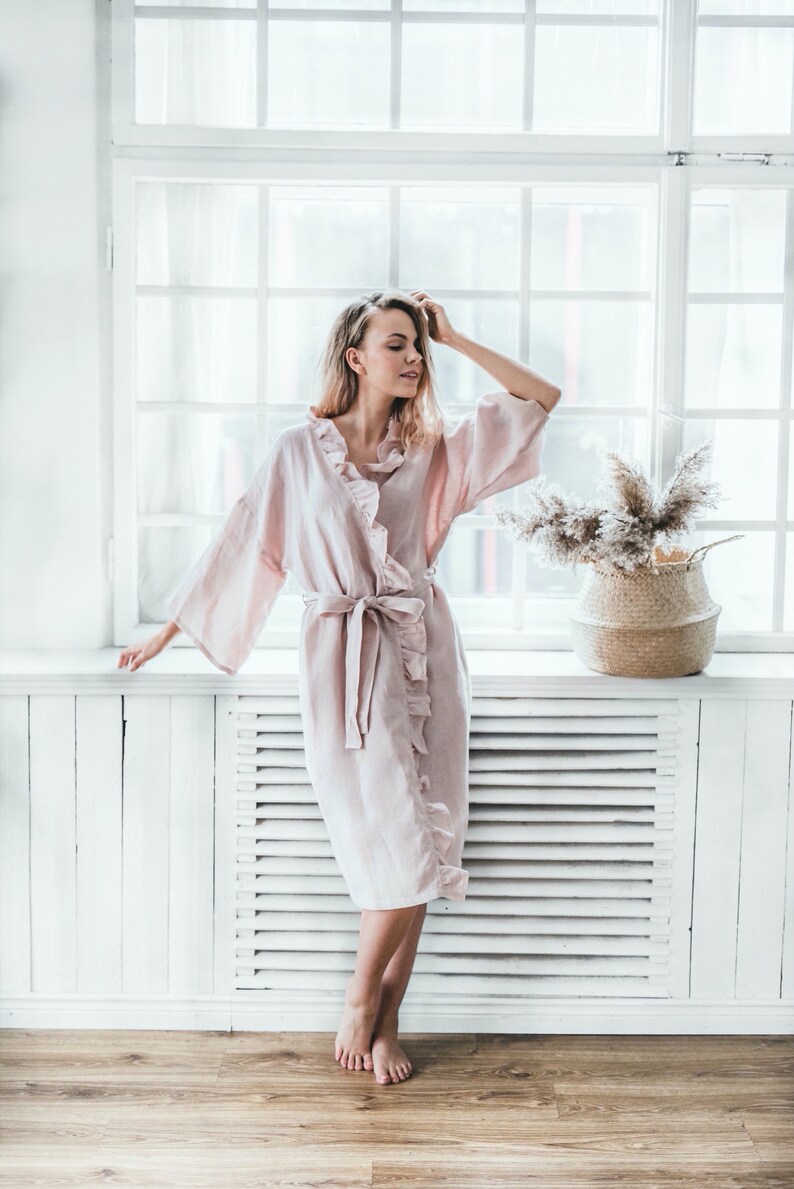 Birthday Gift Bathrobe Robe with Pockets Organic Bathrobe Linen Bathrobe Linen Kimono Linen Robe Kimono with Pockets