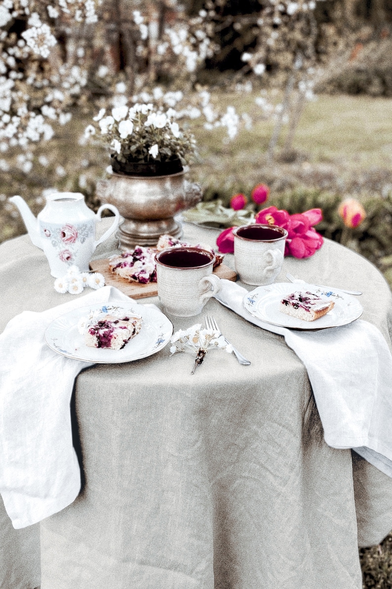 V organic tablecloth linen tablecloth round tablecloth basic tablecloth natural